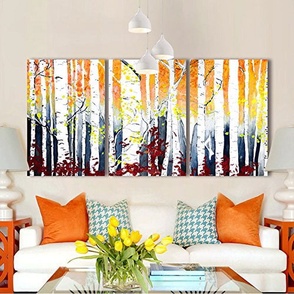 wall26 - 3 Piece Canvas Wall Art - White Birch Trees - Watercolor ...