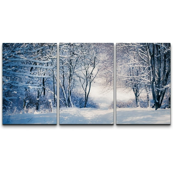 wall26 - 3 Piece Canvas Wall Art - Winter Landscape in Snow Forest. Alley in Snowy Forest - Modern Home Art Stretched and Framed Ready to Hang - 24"x36"x3 Panels