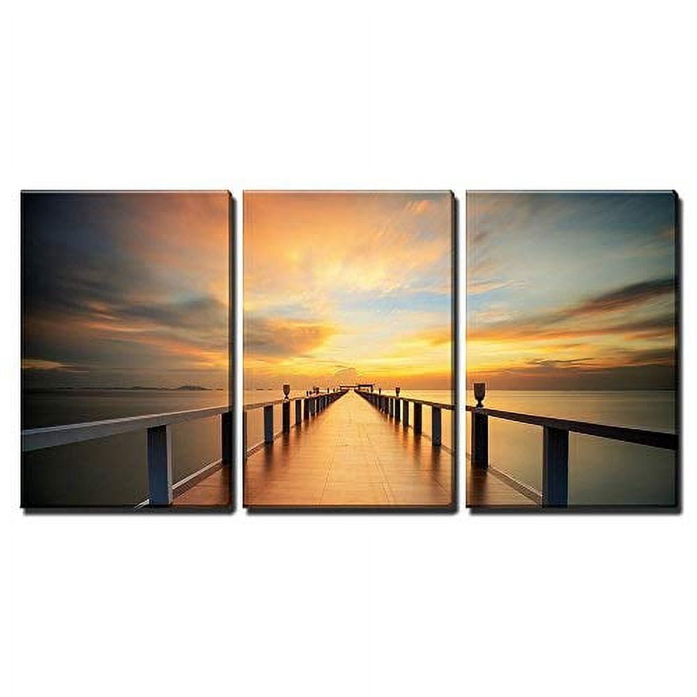 wall26 - 3 Piece Canvas Wall Art - Wooded Bridge in The Port Along ...