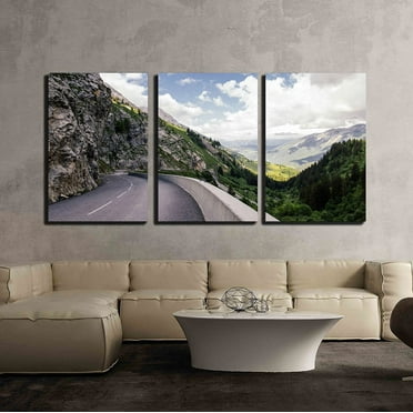 wall26 - 3 Piece Canvas Wall Art - a Road Through The Mountains - Modern Home Art Stretched and Framed Ready to Hang - 16&quot;x24&quot;x3 Panels