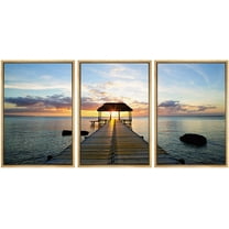 wall26 3 Piece Framed Canvas Print - Contemporary Art, Modern Wall Art - Beautiful Inspiring Calmness at Sunset - Gallery Wrapped Wood Stretcher Bars - Ready to Hang - 24"x36"x3 Natural
