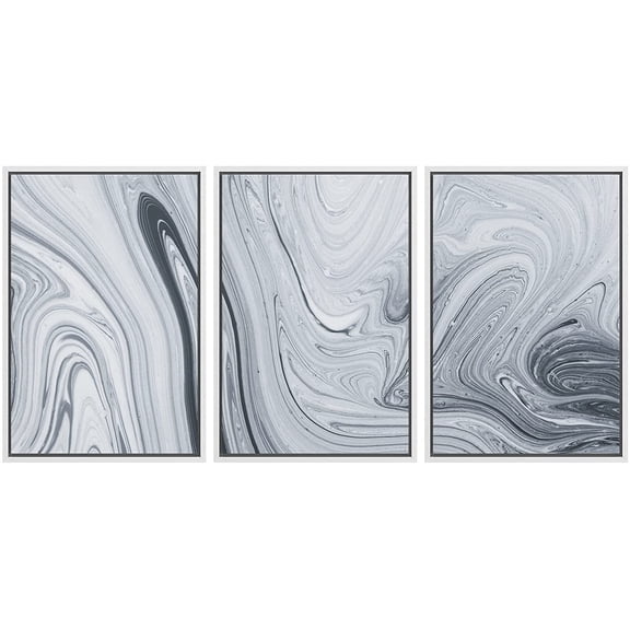wall26 - 3 Piece Framed Canvas Wall Art - Abstract Pattern, Traditional Ebru Art. Painting on Water, Followed by Paper Prints. - Modern Home Art Stretched and Framed Ready to Hang - 24"x36"