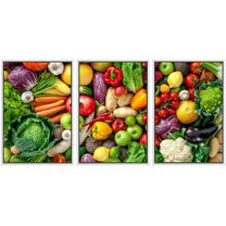 wall26 - 3 Piece Framed Canvas Wall Art - Assortment of Fresh Fruits and Vegetables - Modern Home Art Stretched and Framed Ready to Hang - 24"x36"x3 WHITE