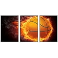 thumbnail image 1 of wall26 - 3 Piece Framed Canvas Wall Art - Basketball Ball on Fire. 2D Graphics. Computer Design. - Modern Home Art Stretched and Framed Ready to Hang - 16"x24"x3 WHITE, 1 of 5