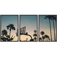 thumbnail image 1 of wall26 - 3 Piece Framed Canvas Wall Art - Basketball Stands and Palm Trees Under The Sunset - Modern Home Art Stretched and Framed Ready to Hang - 16"x24"x3 BLACK, 1 of 5