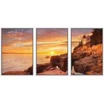 wall26 3 Piece Framed Canvas Wall Art - The Bass Harbor Head Lighthouse in Acadia National Park, Maine, USA - Modern Home Art Stretched and Framed Ready to Hang - 24"x36"x3 White