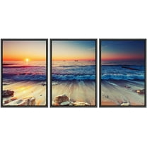 wall26 - 3 Piece Framed Canvas Wall Art - Beautiful Sunrise Over The Horizon - Modern Home Art Stretched and Framed Ready to Hang - 24"x36"x3 Black
