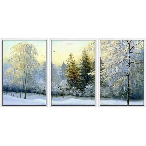 wall26 - 3 Piece Framed Canvas Wall Art - Beautiful Winter Landscape - Modern Home Art Stretched and Framed Ready to Hang - 16"x24"x3 WHITE