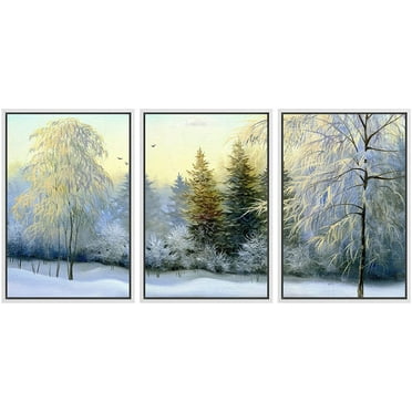 wall26 - 3 Piece Framed Canvas Wall Art - Beautiful Winter Landscape - Modern Home Art Stretched and Framed Ready to Hang - 24&quot;x36&quot;x3 WHITE