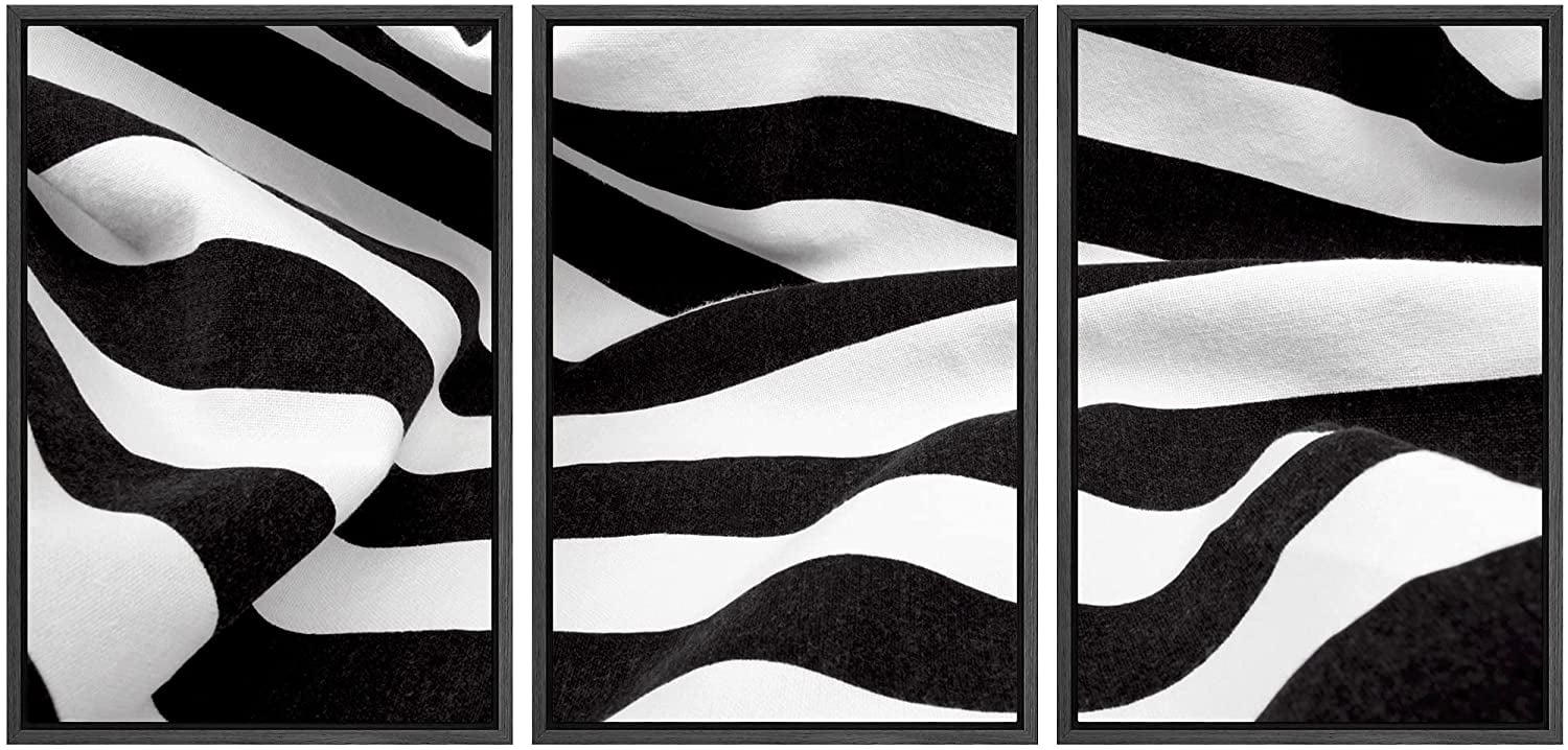 wall26 3 Piece Framed Canvas Wall Art Black and White Fabric