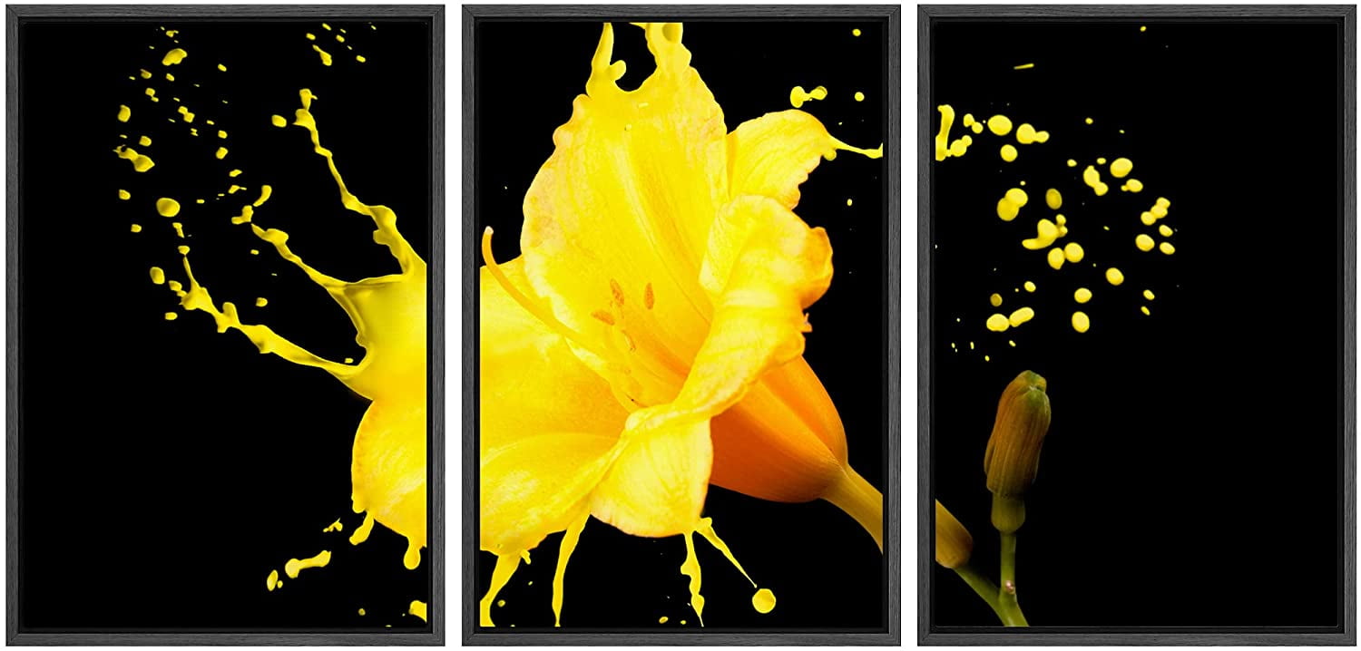 wall26 3 Piece Framed Canvas Wall Art Bright Flower with Yellow