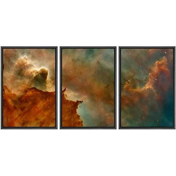 wall26 - 3 Piece Framed Canvas Wall Art - Colorful Cosmic Clouds - Modern Home Art Stretched and Framed Ready to Hang - 16"x24"x3 BLACK