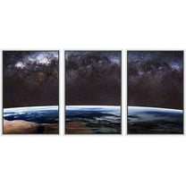wall26 - 3 Piece Framed Canvas Wall Art Earth Image. - Modern Home Art Stretched and Framed Ready to Hang - 16"x24"x3 WHITE