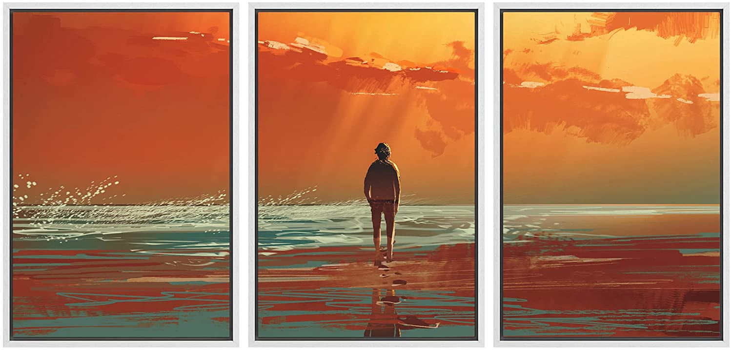 wall26 - 3 Piece Framed Canvas Wall Art - Illustration - Lonely