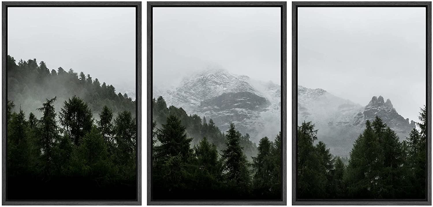 Black Framed Geometric Landscape Canvas Print Set