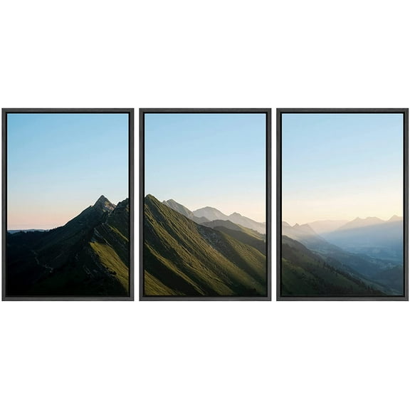 wall26 - 3 Piece Framed Canvas Wall Art - Landscape with Mountains Under Blue Sky - Modern Home Art Stretched and Framed Canvas Ready to Hang - 24"x36"x3 Black