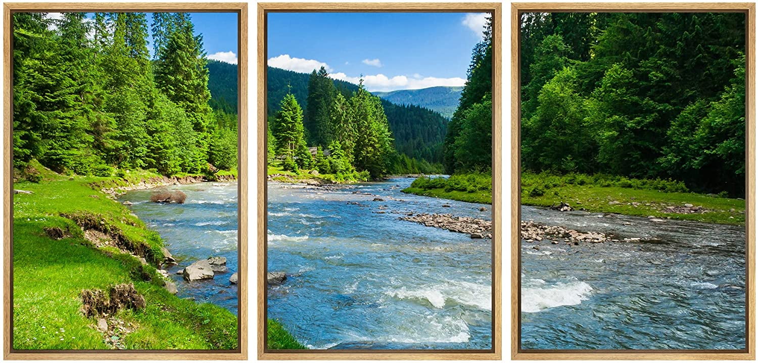Natural Landscape 3-Piece Canvas Wall Art with Wooden Frames