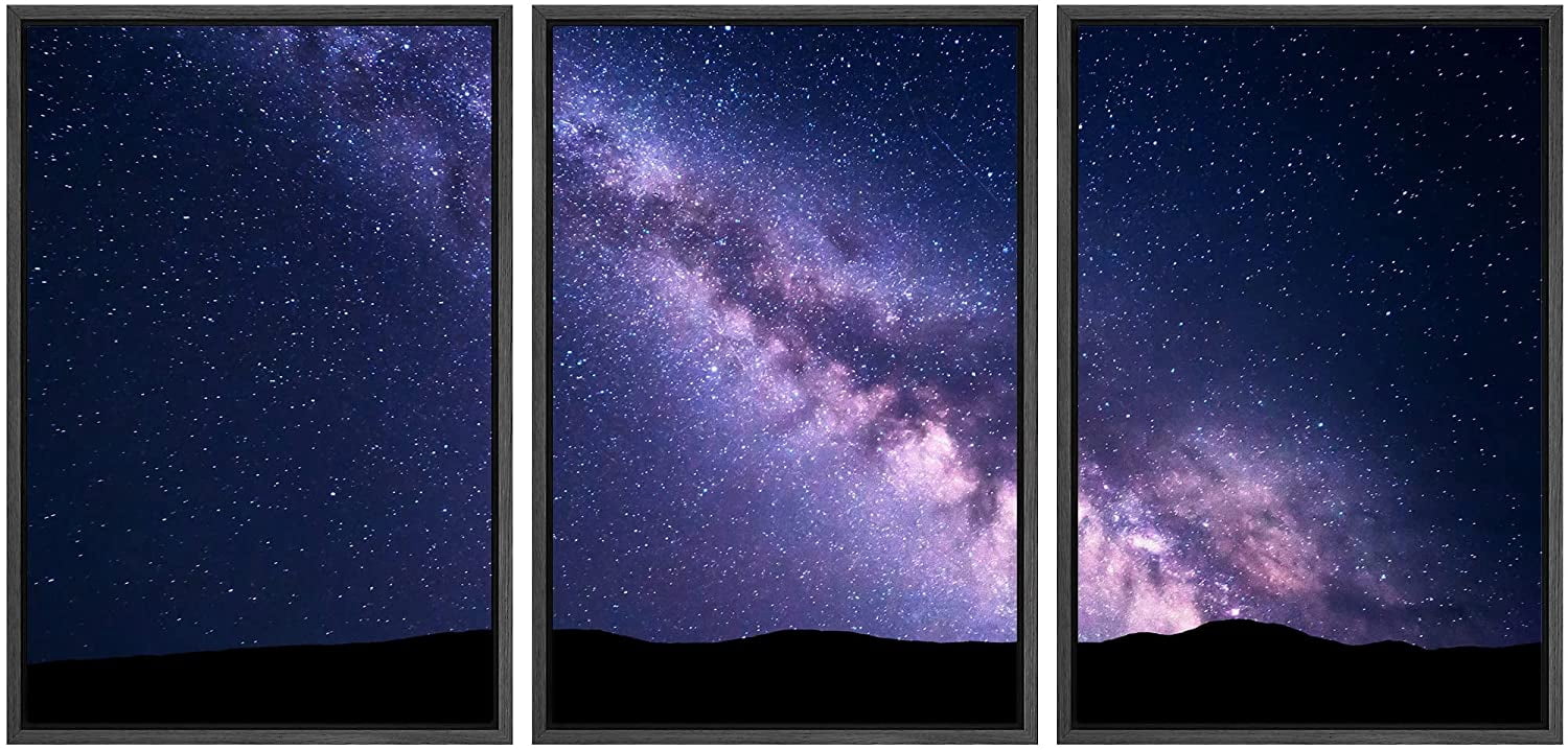 wall26 - 3 Piece Framed Canvas Wall Art - Landscape with Purple Milky ...