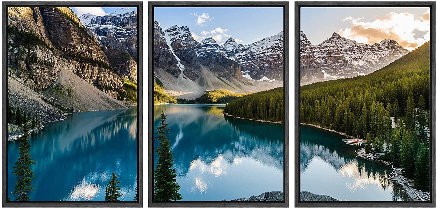 wall26 - 3 Piece Framed Canvas Wall Art - Landscape View of Moraine ...