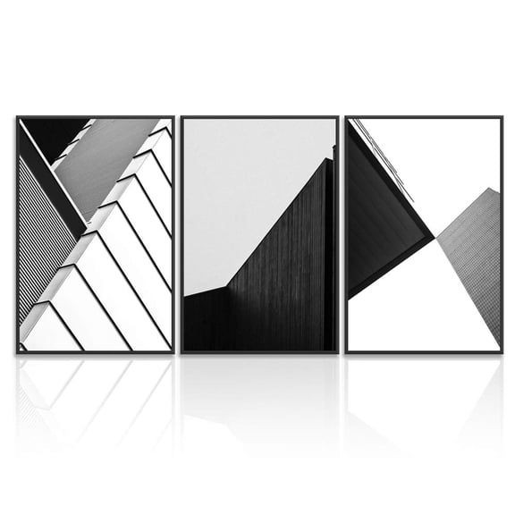 wall26 3 Piece Framed Canvas Wall Art for Living Room, Bedroom Geometrical Abstract Buildings IV Canvas Prints for Home Decoration Ready to Hang - 24"x36"x3 Panels