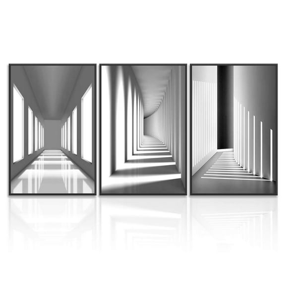 wall26 3 Piece Framed Canvas Wall Art for Living Room, Bedroom Geometrical Abstract Buildings VI Canvas Prints for Home Decoration Ready to Hang - 24"x36"x3 Panels