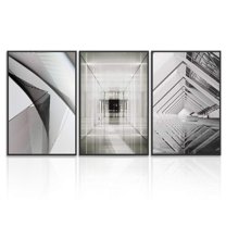 wall26 3 Piece Framed Canvas Wall Art for Living Room, Bedroom Geometrical Abstract Buildings VII Canvas Prints for Home Decoration Ready to Hang - 24"x36"x3 Panels