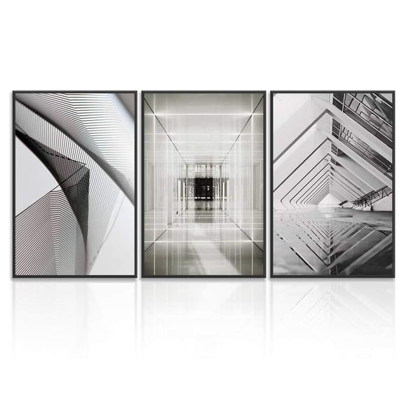 wall26 3 Piece Framed Canvas Wall Art for Living Room, Bedroom Geometrical Abstract Buildings VII Canvas Prints for Home Decoration Ready to Hang - 16"x24"x3 Panels