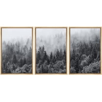 wall26 - 3 Piece Framed Canvas Wall Art - Misty Forests of Evergreen Coniferous Trees in an Ethereal Landscape - Modern Home Art Stretched and Ready to Hang - 16"x24"x3 Natural