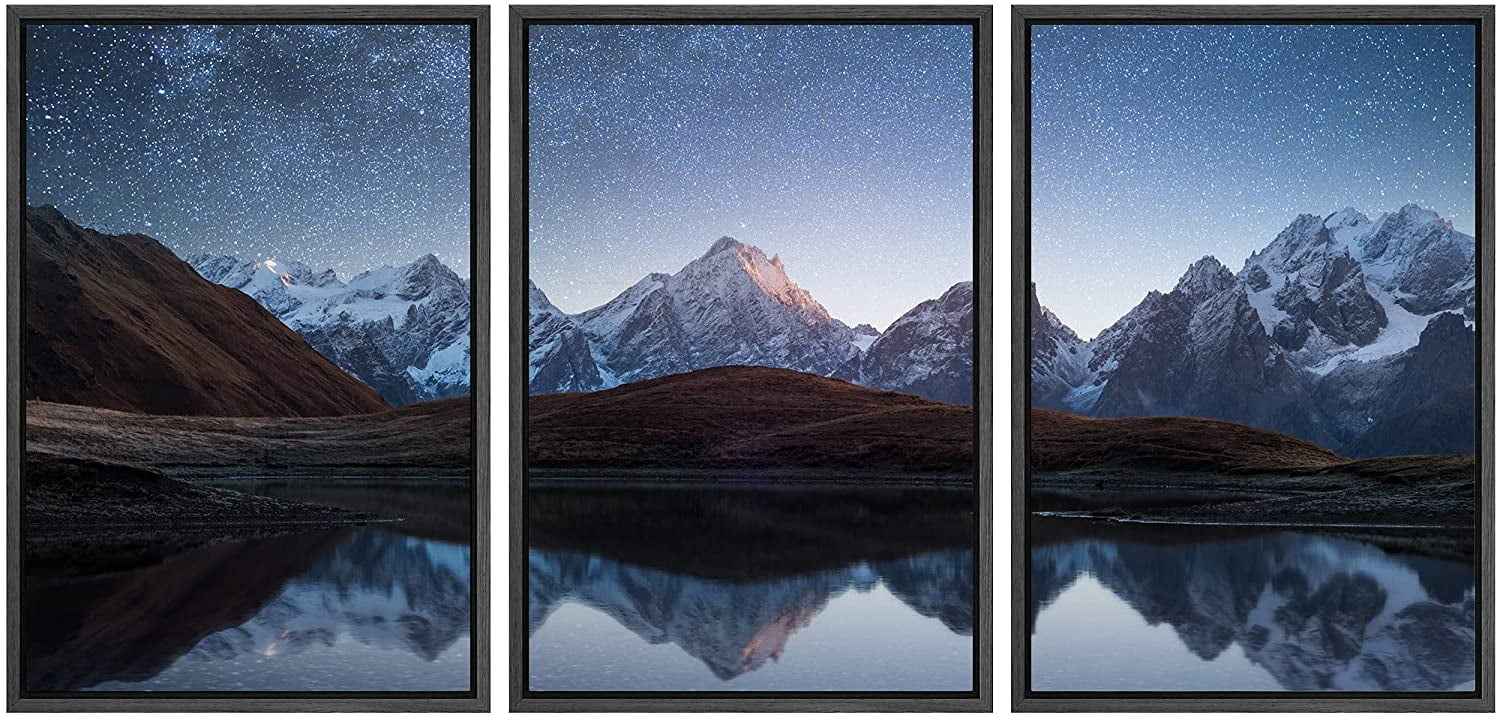 wall26 - 3 Piece Framed Canvas Wall Art - Night Sky with Stars and The ...