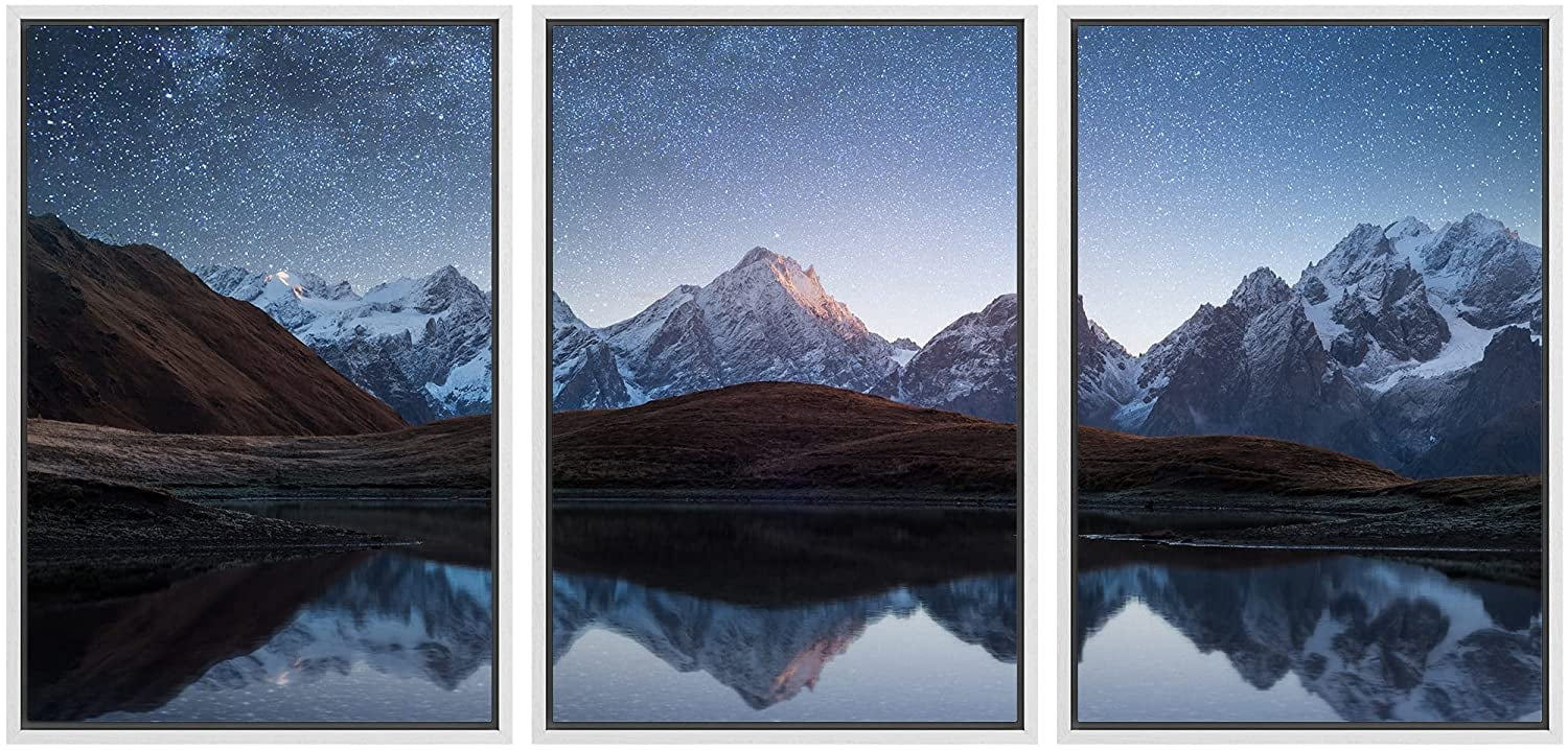 wall26 - 3 Piece Framed Canvas Wall Art - Night Sky with Stars and The ...