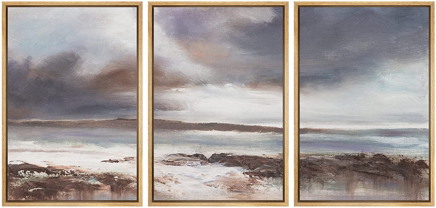 wall26 3 Piece Framed Canvas Wall Art - Original Oil Painting, Stormy ...