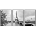 thumbnail image 1 of wall26 - 3 Piece Framed Canvas Wall Art - Paris Eiffel Tower from Seine. Cityscape in Black and White - Modern Home Art Stretched and Framed Ready to Hang - 16"x24"x3 White, 1 of 5