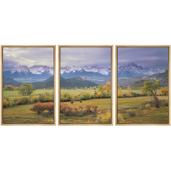 wall26 - 3 Piece Framed Canvas Wall Art - on a Rare Overcast Morning in Southwest Colorado on a Rancher - Modern Home Art Stretched and Framed Ready to Hang - 24"x36"x3 Natural