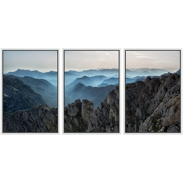 wall26 - 3 Piece Framed Canvas Wall Art - Rock Mountain - Modern Home Art Stretched and Framed Ready to Hang - 24&quot;x36&quot;x3 WHITE