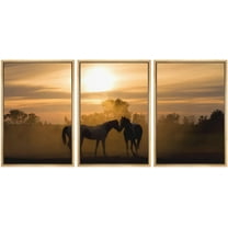 wall26 - 3 Piece Framed Canvas Wall Art - Silhoutte Horses in Love in The Netherlands at Sunset - Modern Home Art Stretched and Framed Ready to Hang - 24"x36"x3 NATURAL
