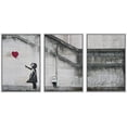 thumbnail image 1 of wall26 - 3 Piece Framed Canvas Wall Art - There is Always Hope - Girl and Red Heart Balloon - Street Art - Guerilla - Modern Home Art Stretched and Framed Ready to Hang - 24"x36"x3 White, 1 of 5