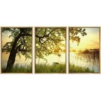 wall26 - 3 Piece Framed Canvas Wall Art - Tree Near Lake During Sunset. Beautiful Natural Landscape - Modern Home Art Stretched and Framed Ready to Hang - 24"x36"x3 NATURAL