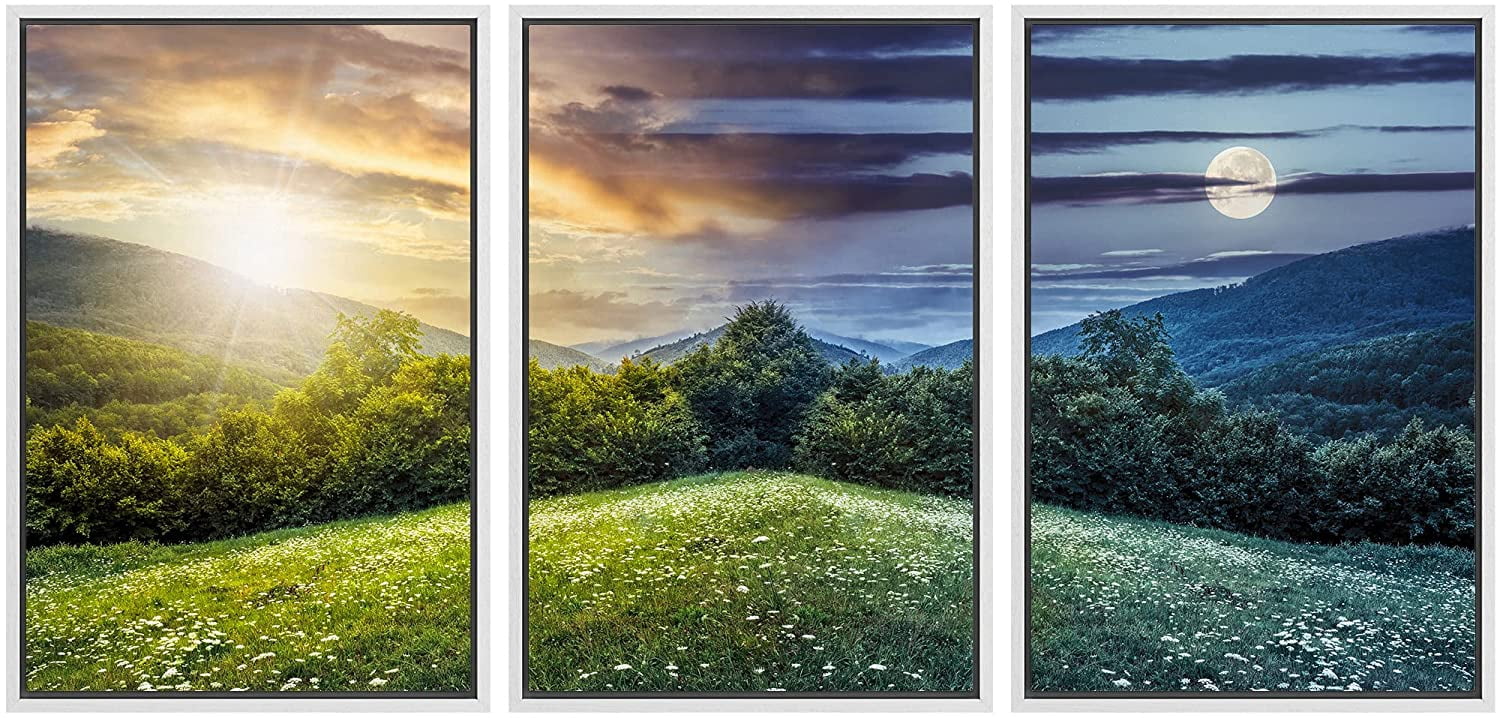 wall26 - 3 Piece Framed Canvas Wall Art - Trees on Hillside of Mountain ...