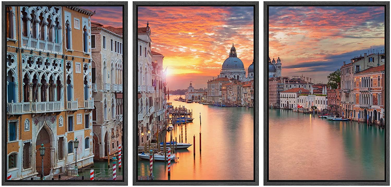 Venice Grand Canal Sunset 3-Piece Canvas Wall Art Set