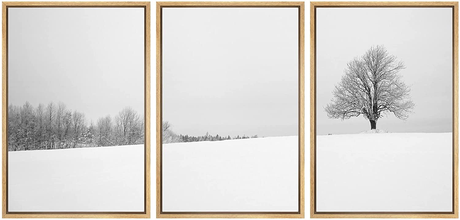 wall26 - 3 Piece Framed Canvas Wall Art - Winter with Snow and a Lonely ...