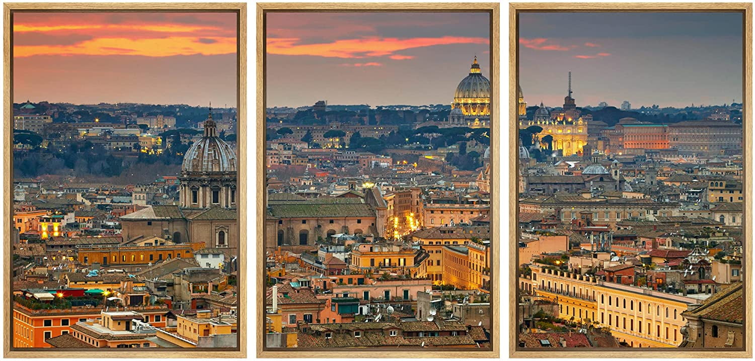 wall26 - 3 Piece Framed Canvas Wall Art - Wonderful View of Rome