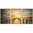 thumbnail image 1 of wall26 - 3 Piece Framed Canvas Wall Art - Wooded Bridge in The Port Along Sunrise. - Modern Home Art Stretched and Framed Ready to Hang - 16"x24"x3 Natural, 1 of 5