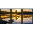 thumbnail image 1 of wall26 - 3 Piece Framed Canvass Wall Art - Sunrise Over The Lake with a Boat - Modern Home Art Stretched and Framed Ready to Hang - 16"x24"x3 Black, 1 of 5