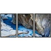 wall26 - 3 Piece Framed Canvass Wall Art - Taiwan Taroko National Park Beautiful Scenery - Modern Home Art Stretched and Framed Ready to Hang - 16"x24"x3 Black
