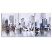 wall26 - 3 Plane Canvas Wall Art - Abstract City Oil Painting for Living Room - Modern Home Art Stretched and Framed Ready to Hang - 24"x36" x 3 Panels