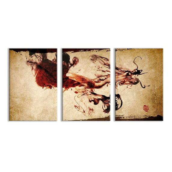 wall26 - 3 Plane Canvas Wall Art - Chinese Traditional Dragon Ink Painting Office Poster - Modern Home Art Stretched and Framed Ready to Hang - 24"x36" x 3 Panels