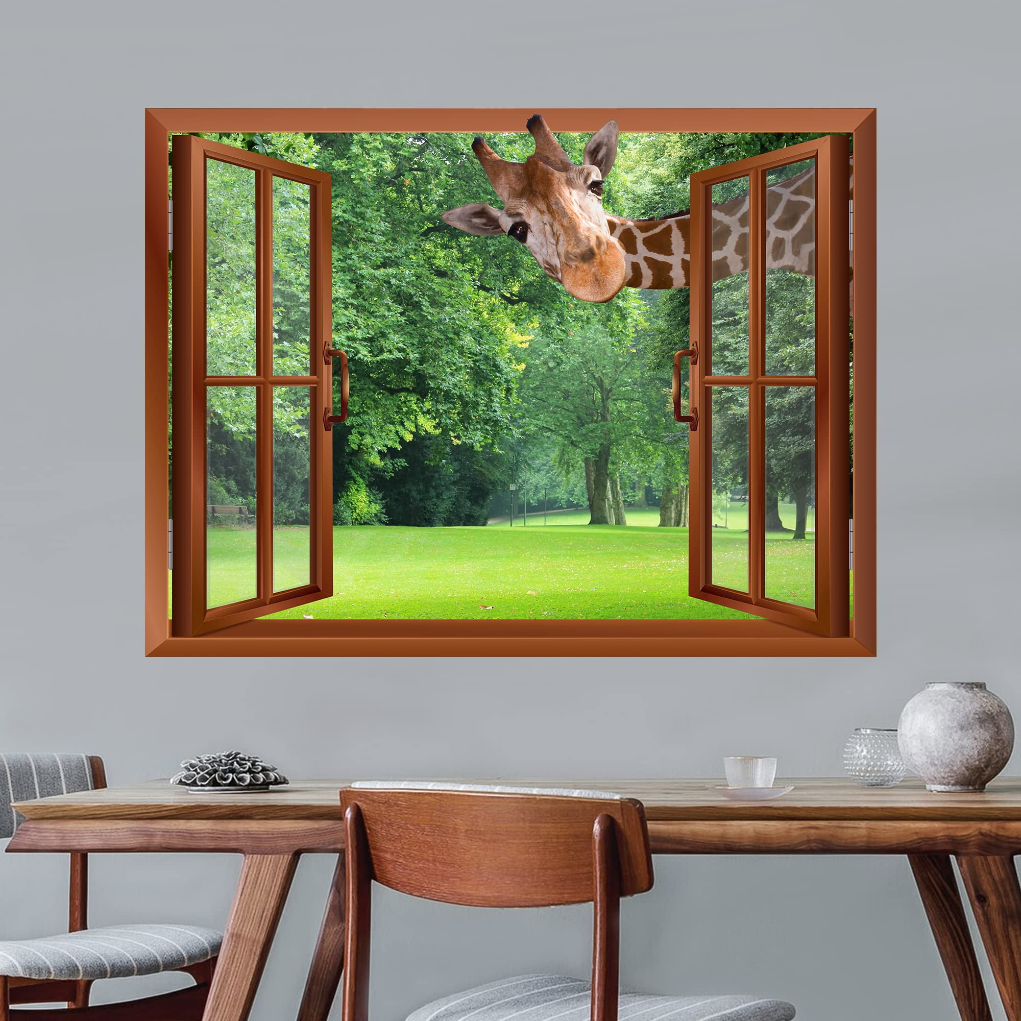 Giraffe in Open Window Removable Wall Sticker 24"x32"