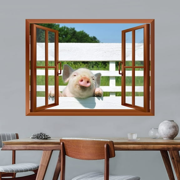 wall26 - A Little Pig Outside of an Open Window | Removable Wall Sticker/Wall Mural - 36"x48"