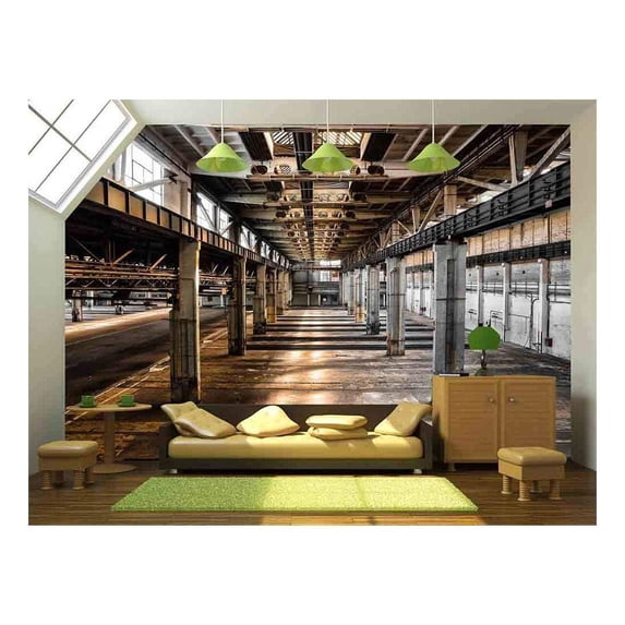 wall26 - Abandoned Old Vehicle Repair Station - Removable Wall Mural | Self-Adhesive Large Wallpaper - 66x96 inches