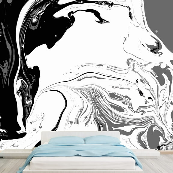wall26 - Abstract Background. Ink. Paint. Marble Style. Black and White Liquid in Water. - Removable Wall Mural | Self-Adhesive Large Wallpaper - 100x144 inches